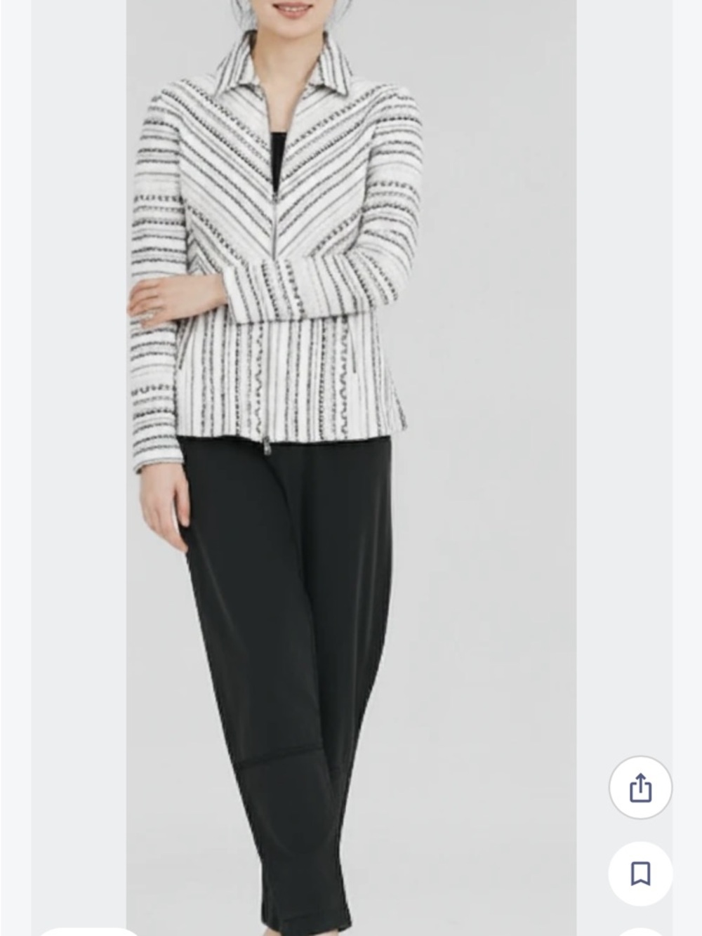 Chico's Off-White and Black Striped Tweed Zip Jacket size M
